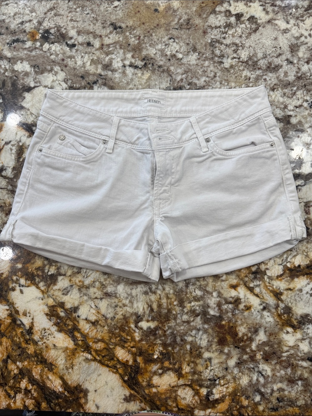 Hudson Jeans White Rolled Cuff Denim Shorts